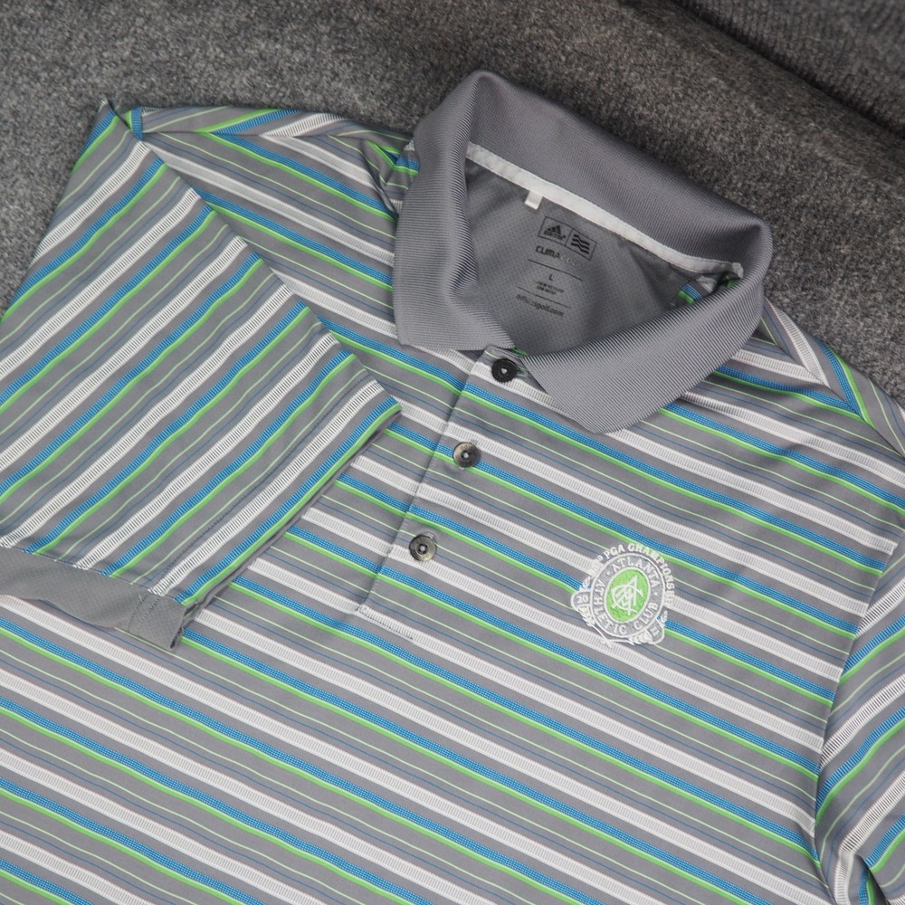 Atlanta Athletic Club Polo Mens Large Adidas Gray Striped PGA Championship 2011